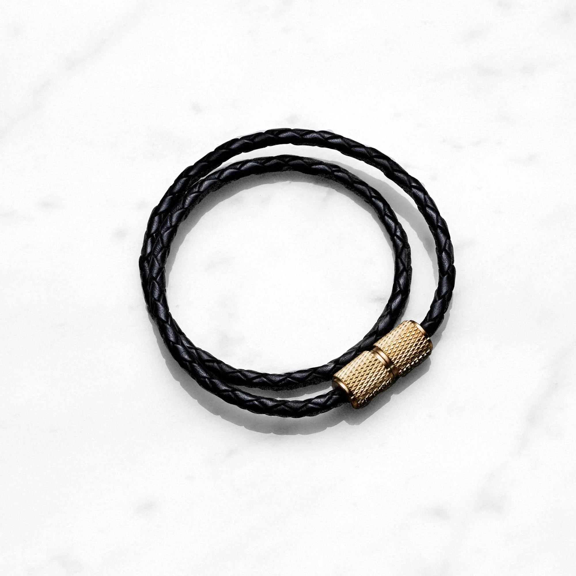 DOUBLE BRACELET / Black / Brass Double Bracelet with Leather Rope
