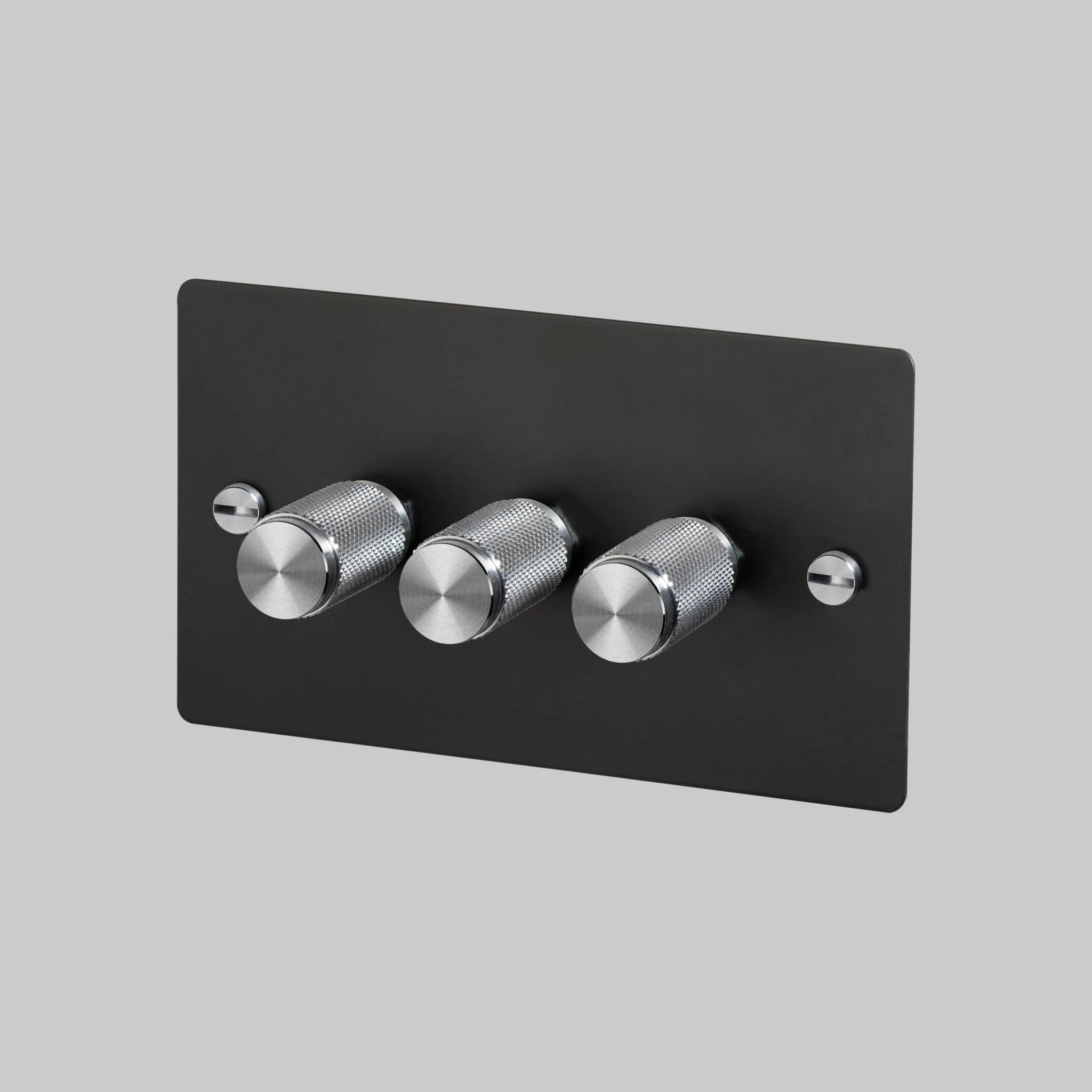 Black 3G Dimmer Switch with DIMMER 120W Cross Detail in Solid Metal