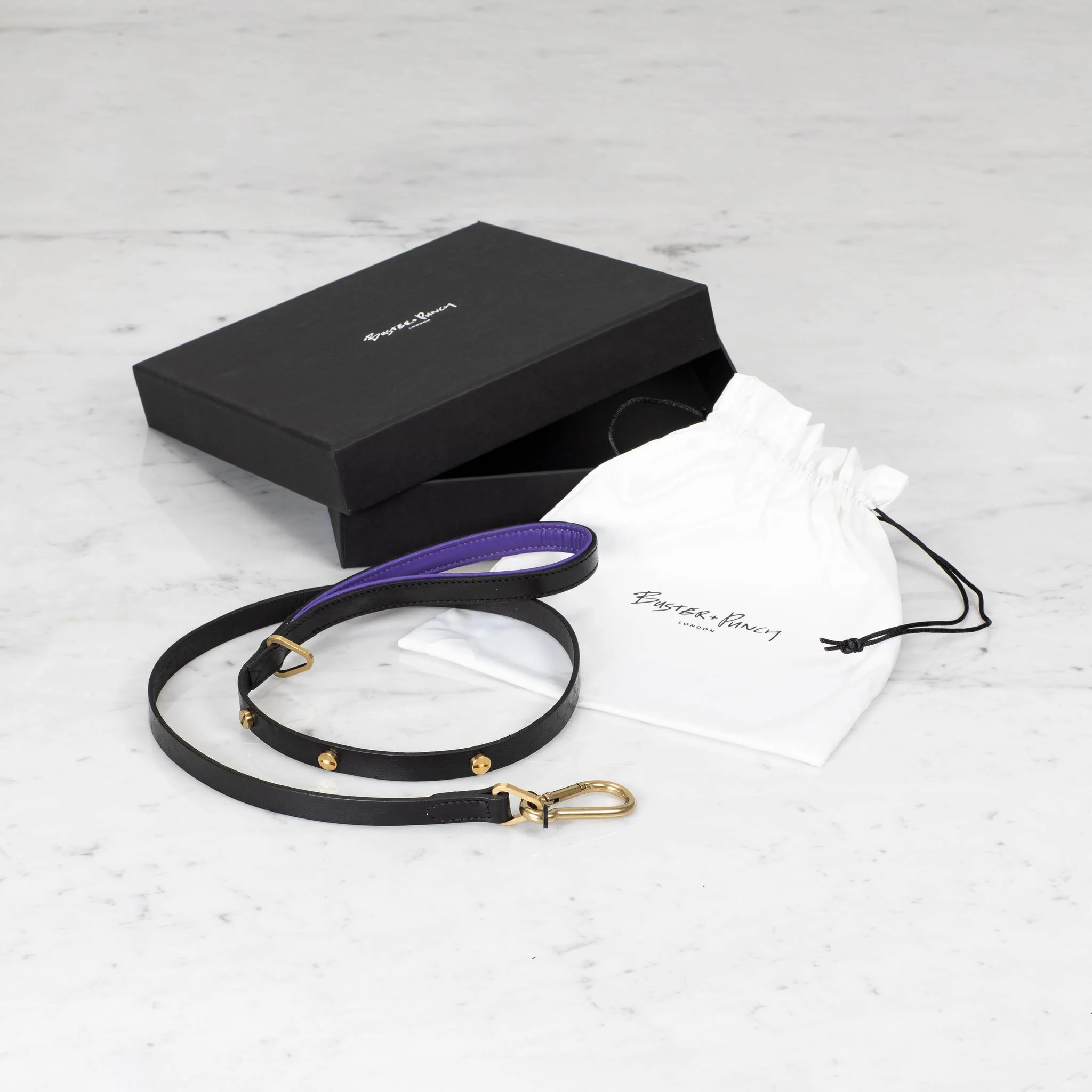 Dog Lead / Cross / Black / PURPLE with Metal Coin Screws