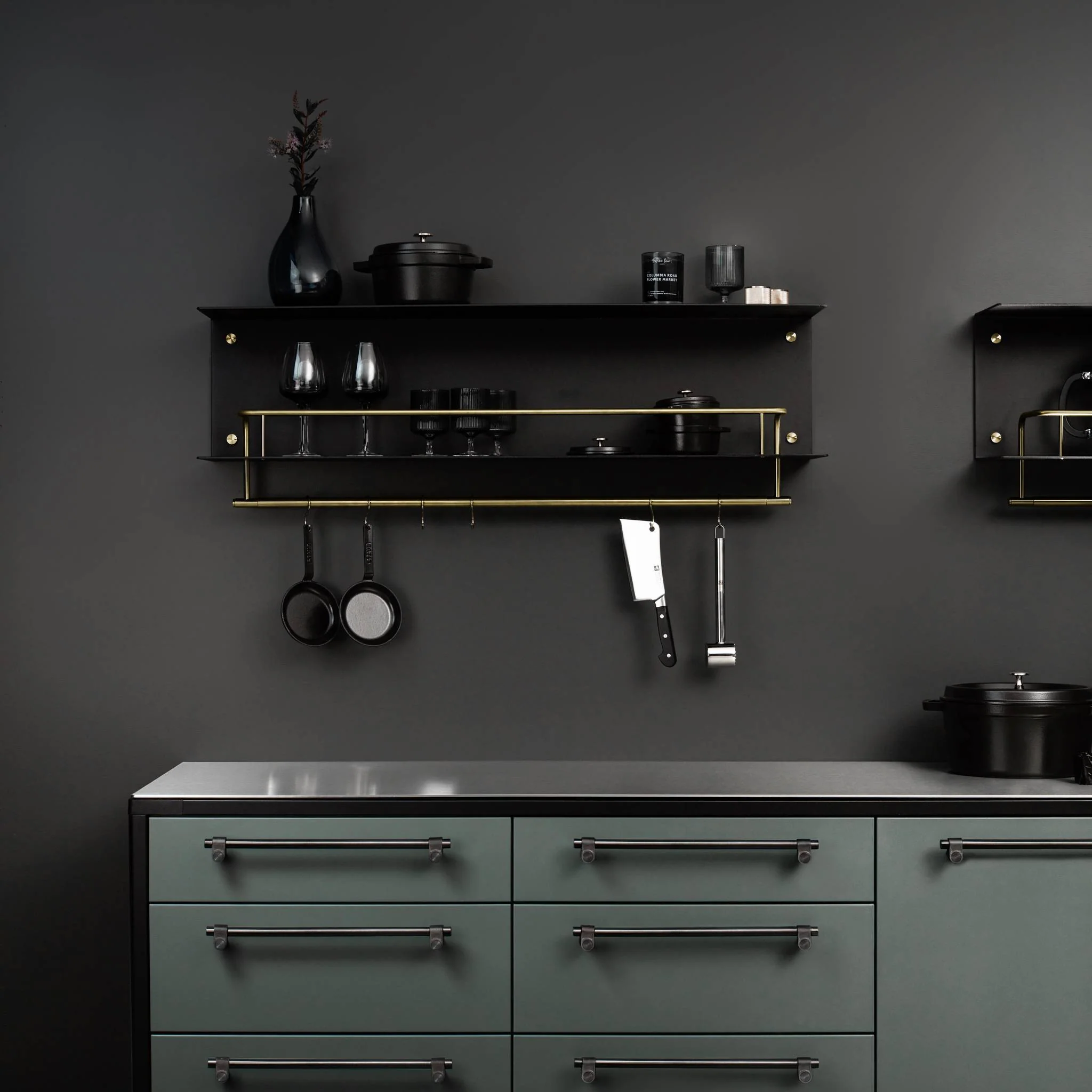 KITCHEN Kitchen Shelf with HANGER Guard Rail and WITHOUT Pan Rail in Black