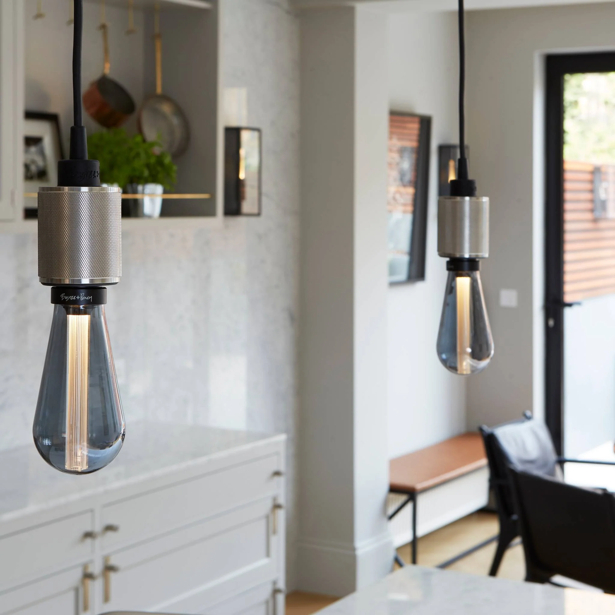 Lampada a Sospensione Cross-Knurl Heavy Metal con Cavo Nero Opaco