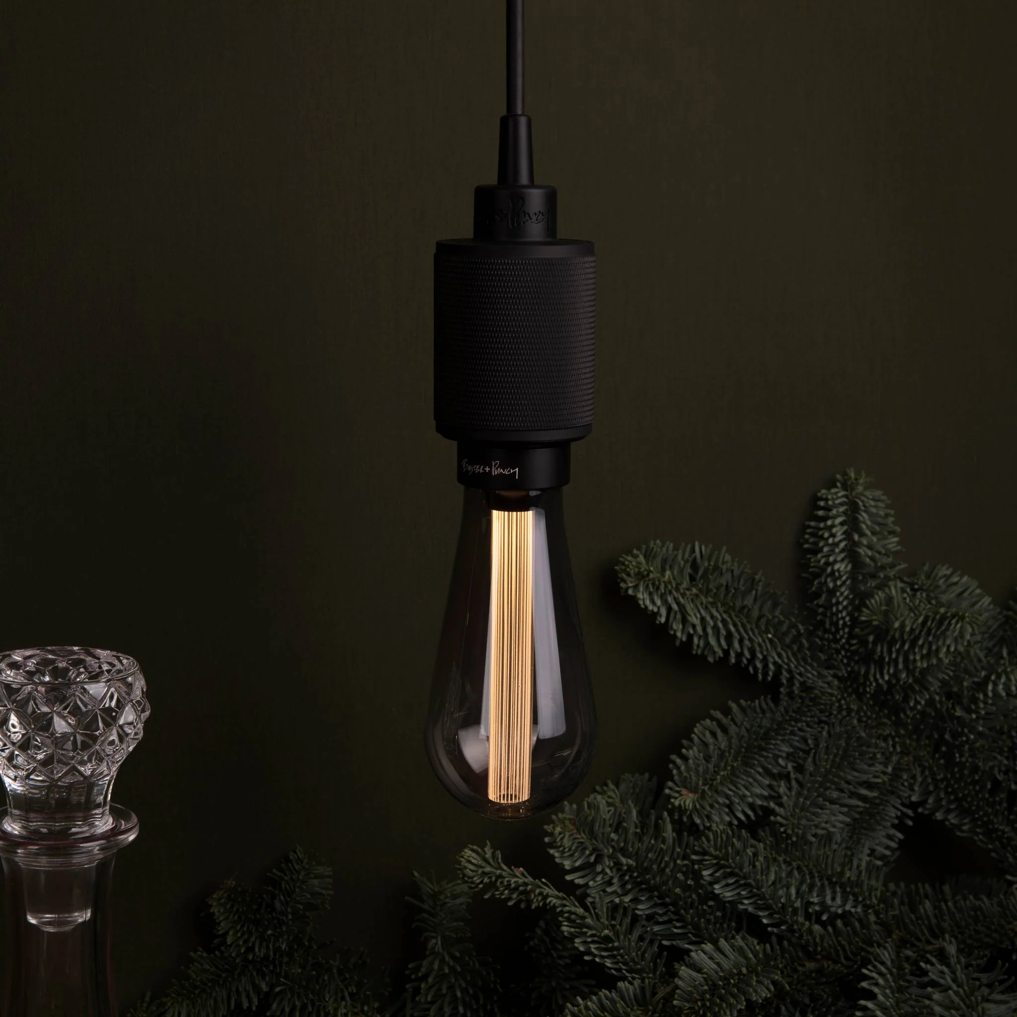 Lampada a Sospensione Cross-Knurl Heavy Metal con Cavo Nero Opaco