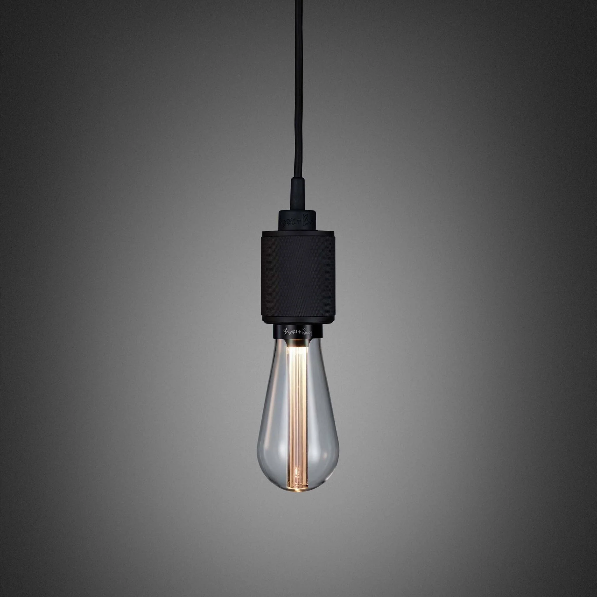 Candeeiro suspenso Heavy Metal Cross-Knurl com cabo preto mate