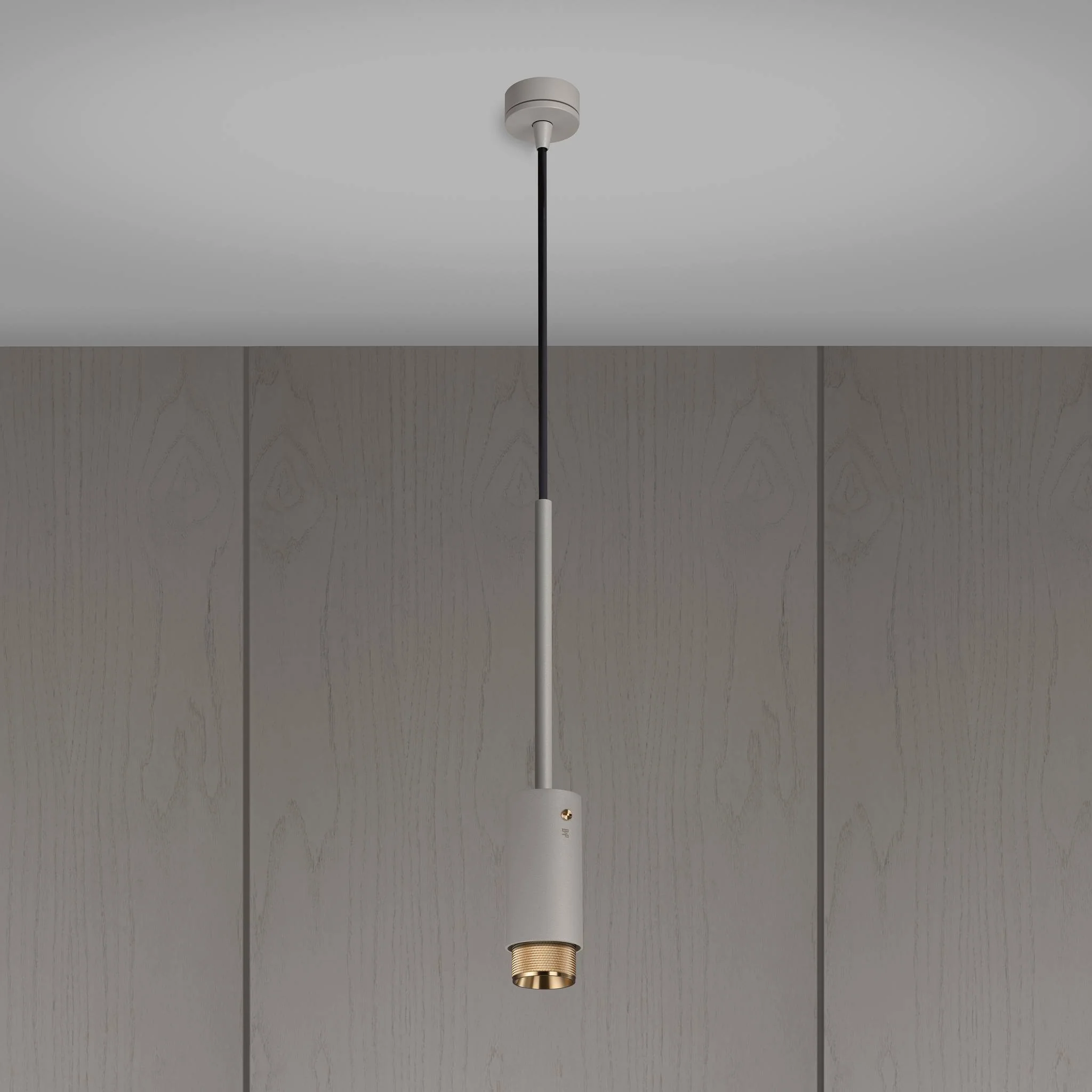 EXHAUST PENDANT Lampu Sorot Gantung dengan Baffle Cross Knurl dalam Warna Stone