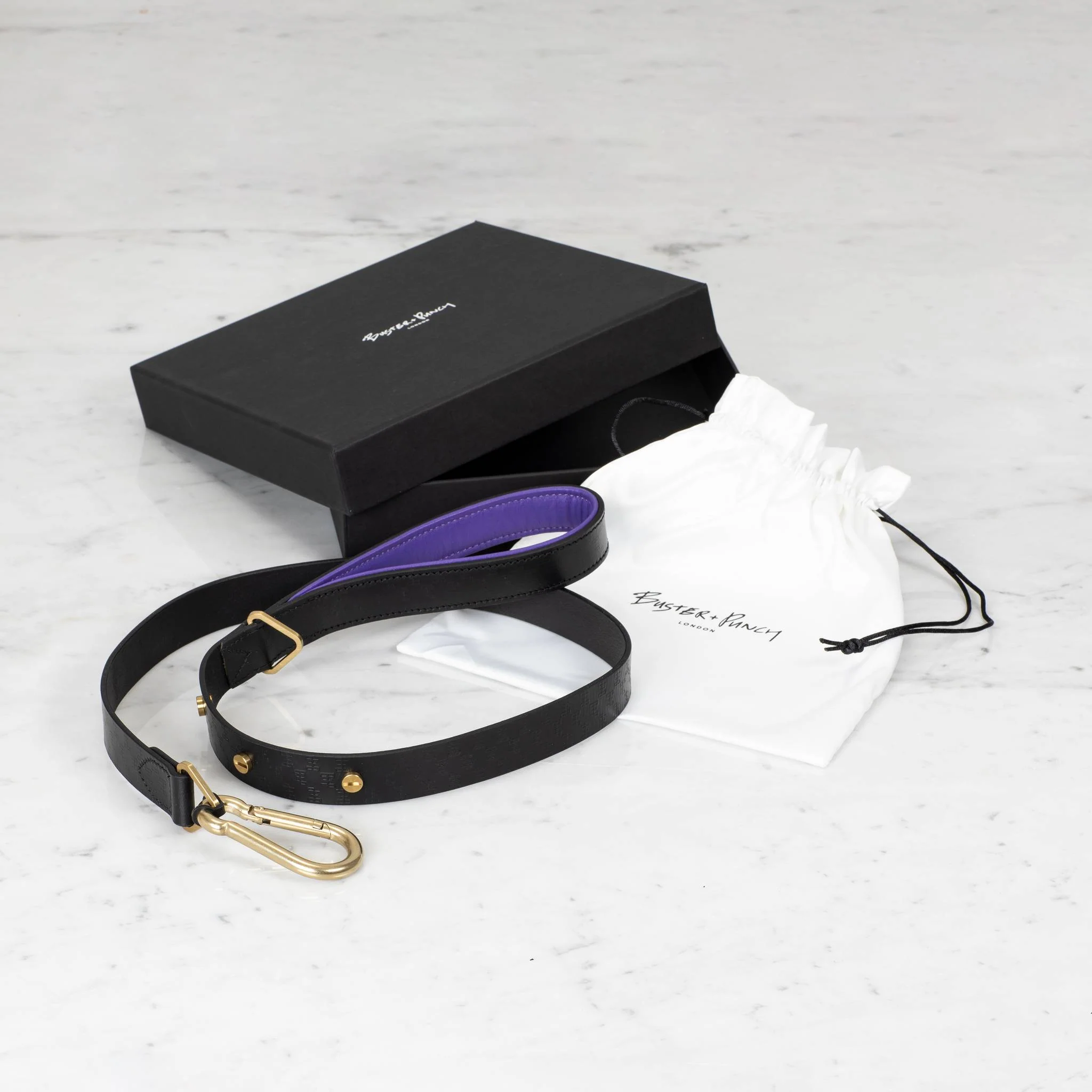 Dog Lead / Cross / Black / PURPLE with Metal Coin Screws