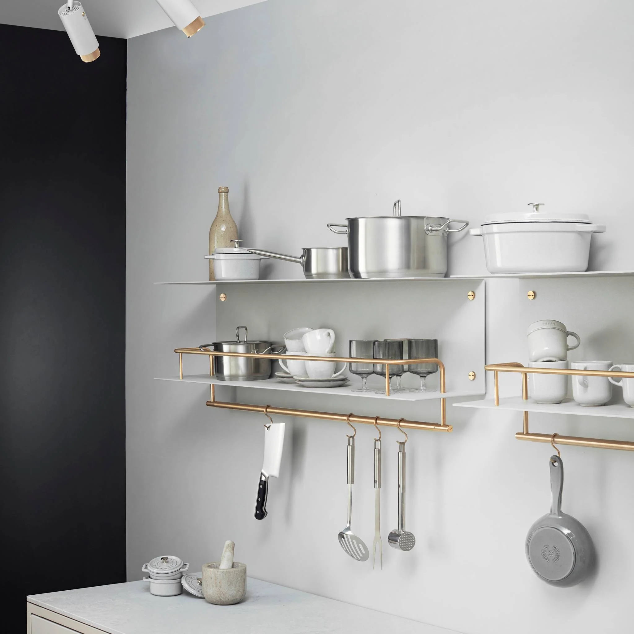 KITCHEN SHELF / HANGER / WITHOUT LOGO / STONE Kitchen Shelf With Pan Rail
