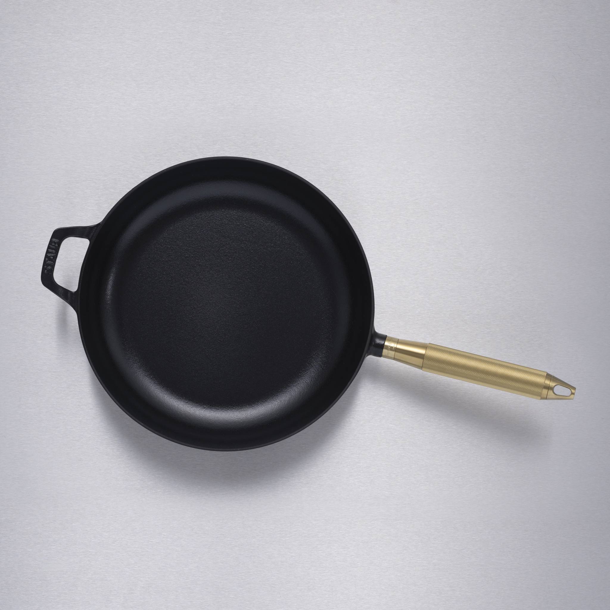 28cm Black Cast Iron Frying Pan with Cross Knurling and Staub Collaboration