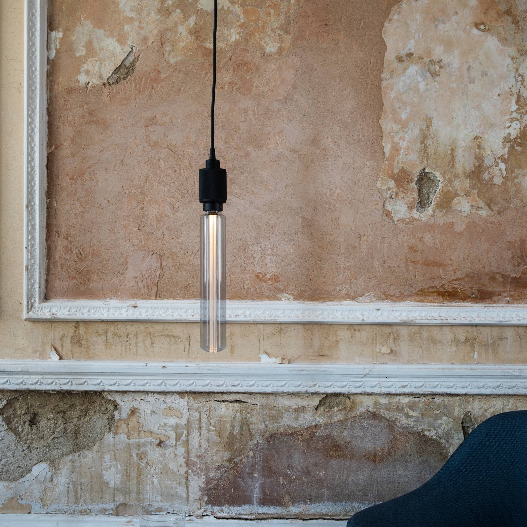 Lampada a Sospensione Cross-Knurl Heavy Metal con Cavo Nero Opaco