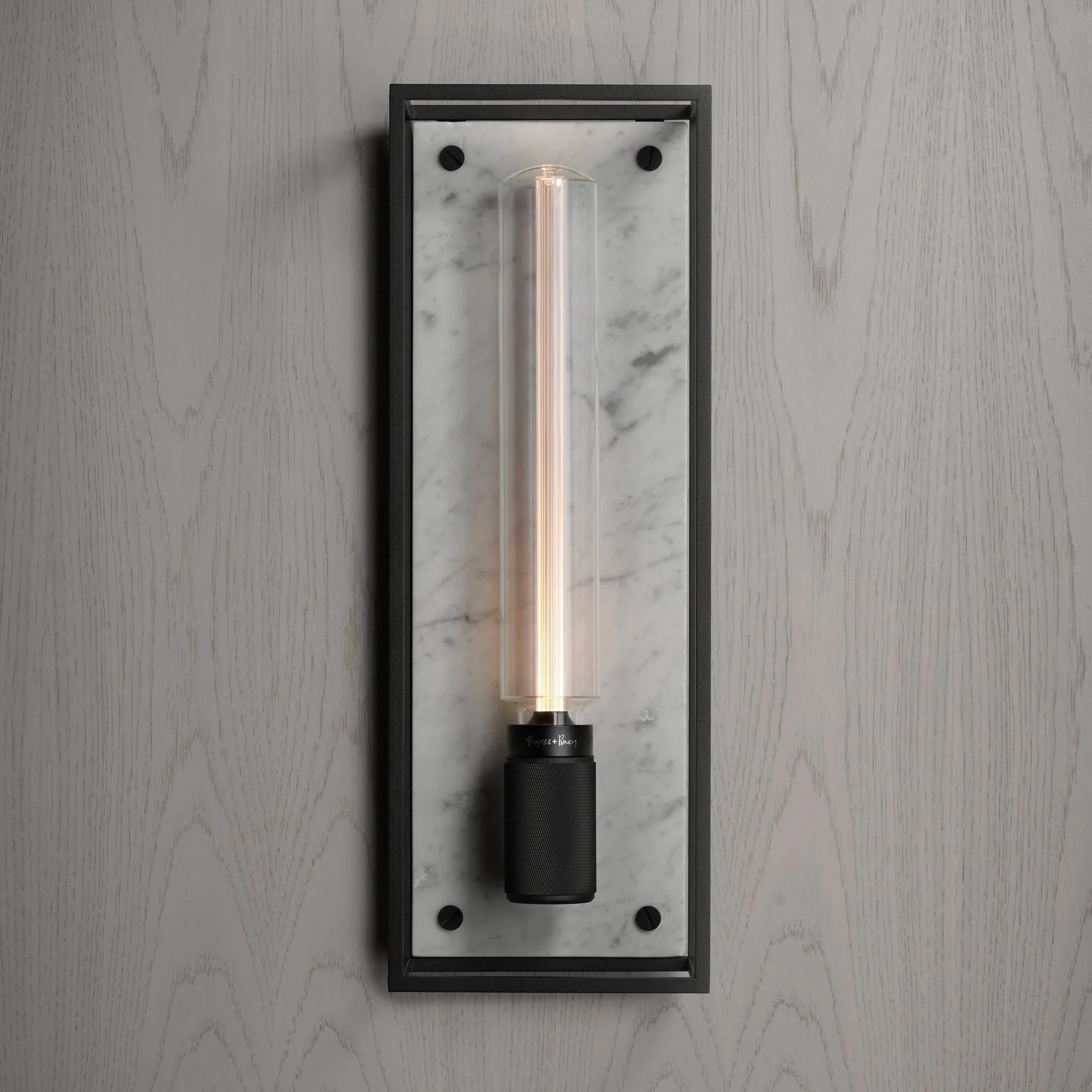 Caged Wall Large Matte Black Wall Light Frames the Buster Bulb
