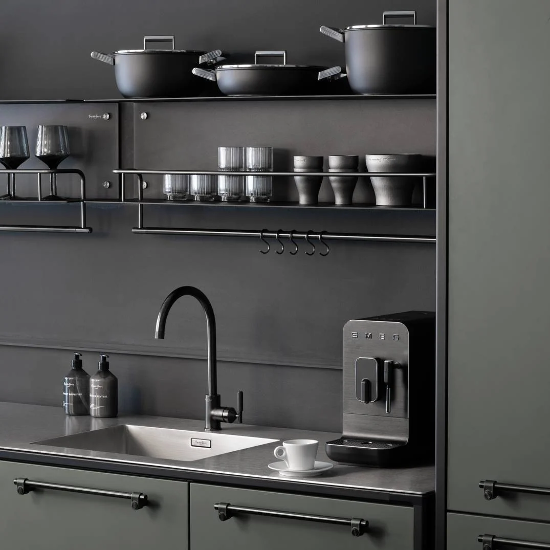 KITCHEN Kitchen Shelf with HANGER Guard Rail and WITHOUT Pan Rail in Black